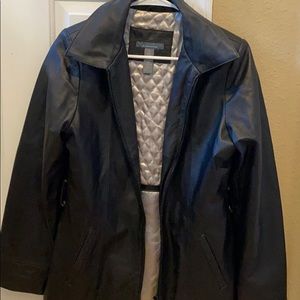 Woman’s black leather jacket